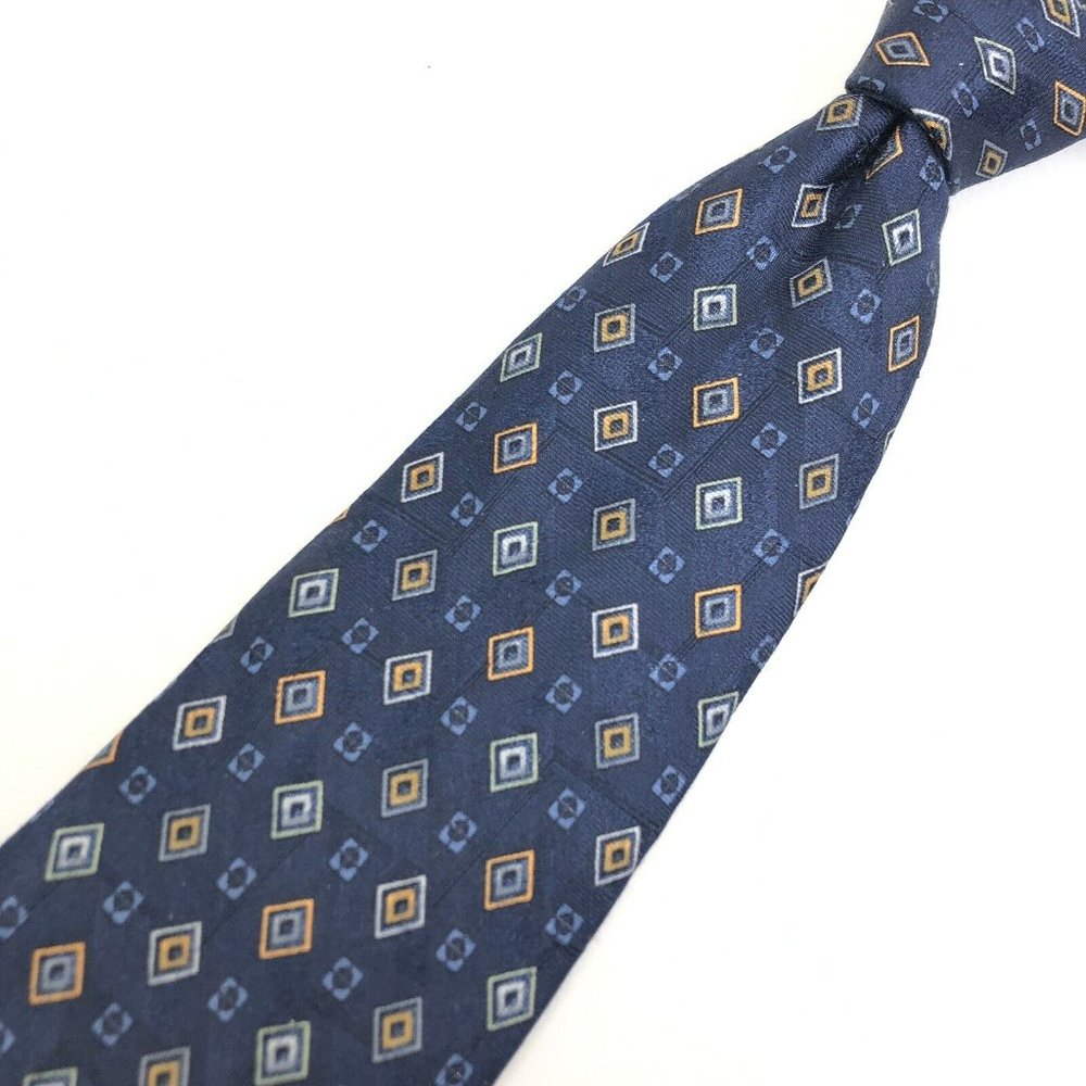 ERMENEGILDO ZEGNA Tie Blue Geometric All Over Silk